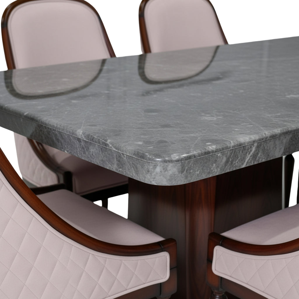 Seagull Marble 6-Seater Dining Table Set – Solid Wood Luxury Dining Furniture