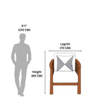 Measurement chart showing a person and a chair with dimensions labeled.