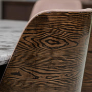 Nautical wood grain chair back shell close-up