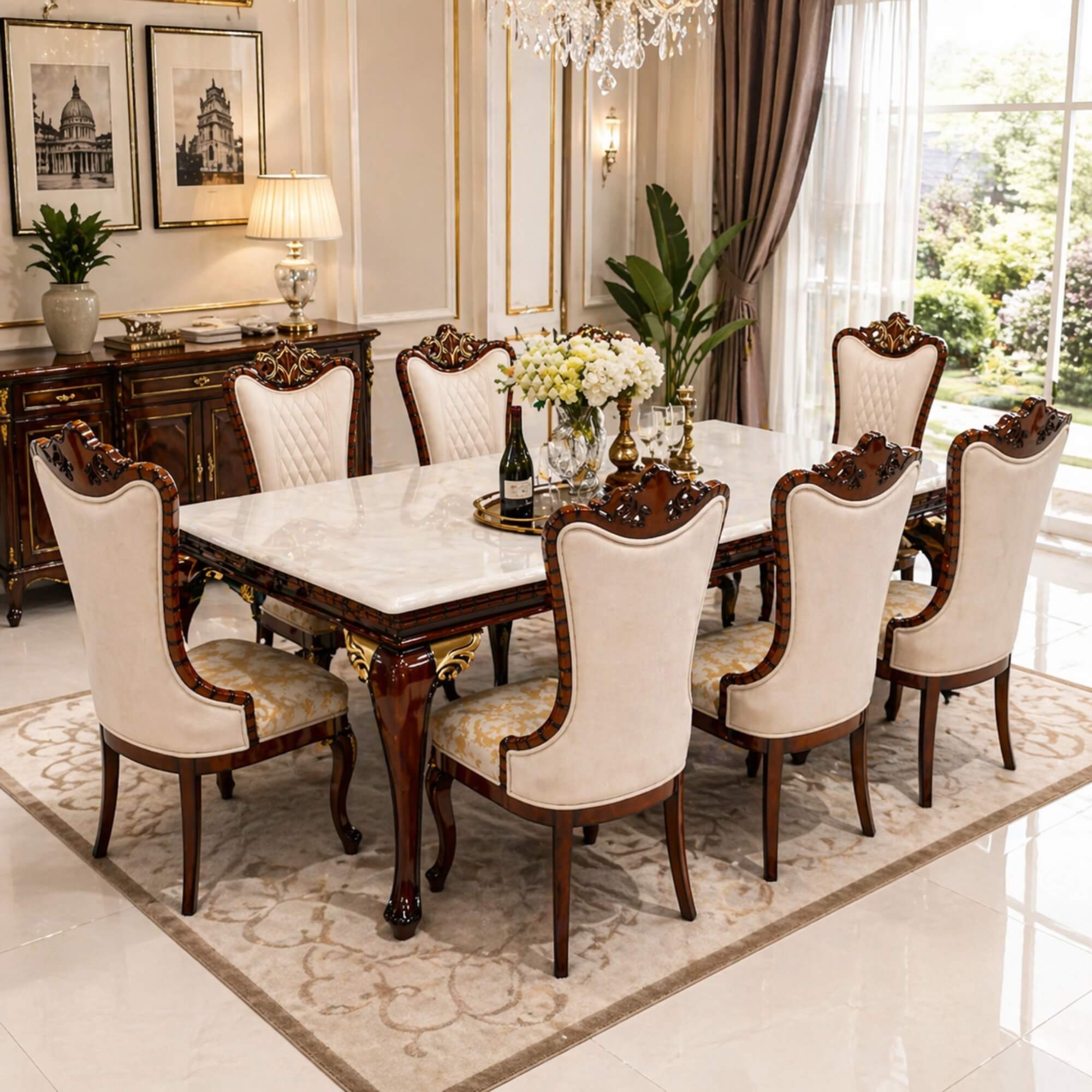 Boomer Marble 8+1 Seater Dining Table – Regal Craftsmanship with Timeless Grandeur