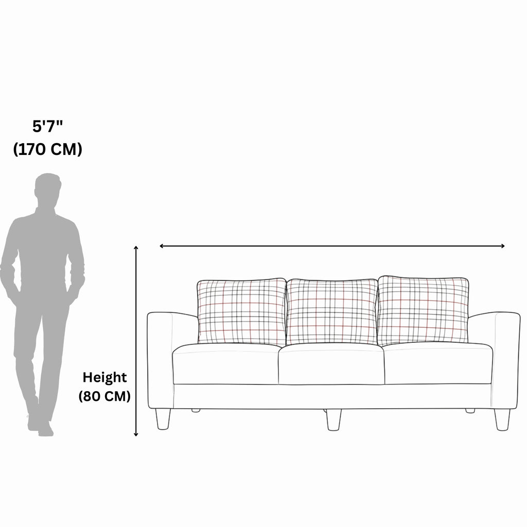 Garnet Grey Fabric 3-Seater Sofa – A Modern Statement in Comfort and Style