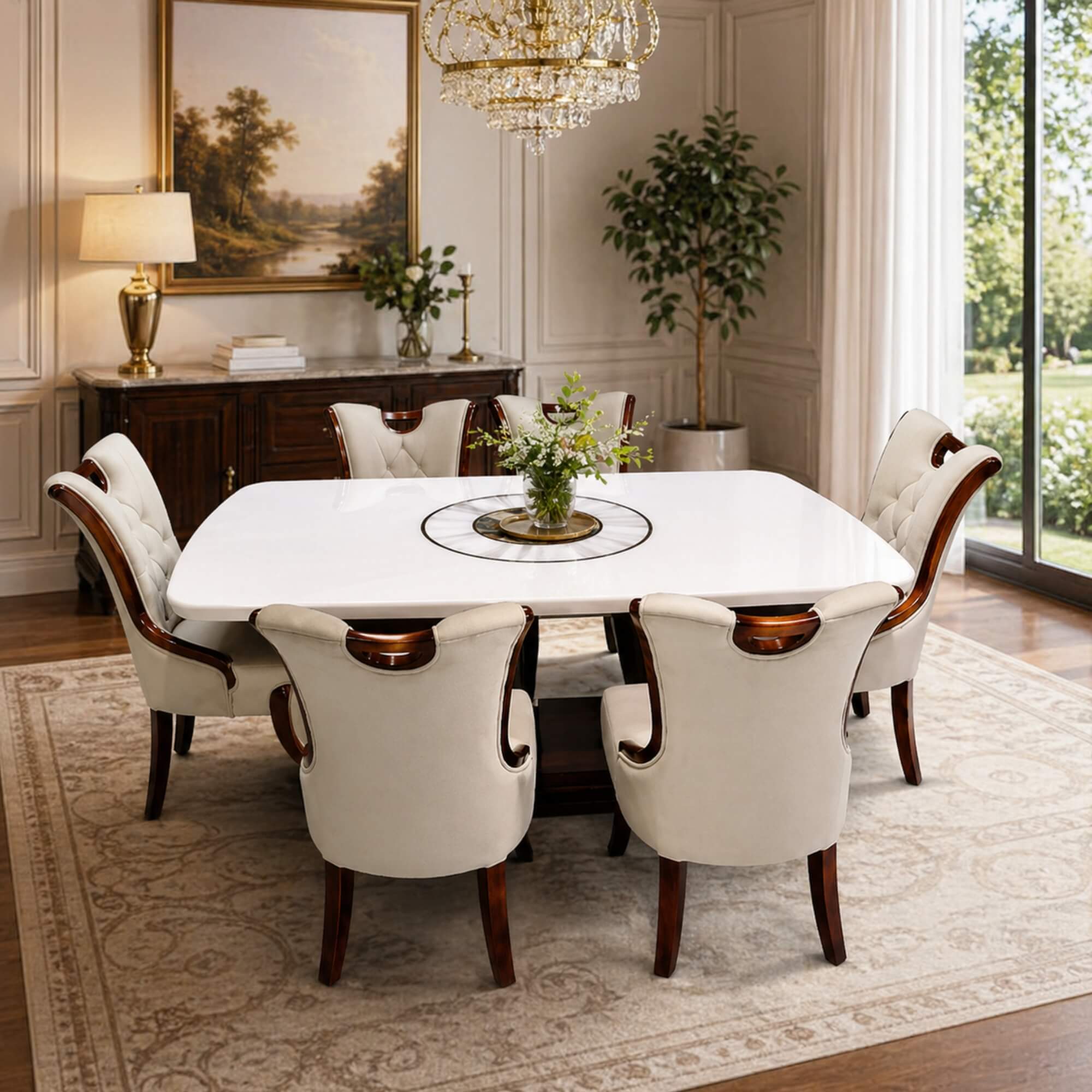 Manchester 6+1 Dining Table – Refined Dining with Luxurious Detailing