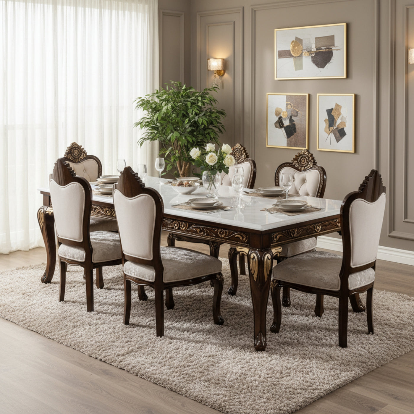 Bicaso Marble 6 Seater Dining table Base Bicaso Dining Chair Onex Marble 6Ã—3.5