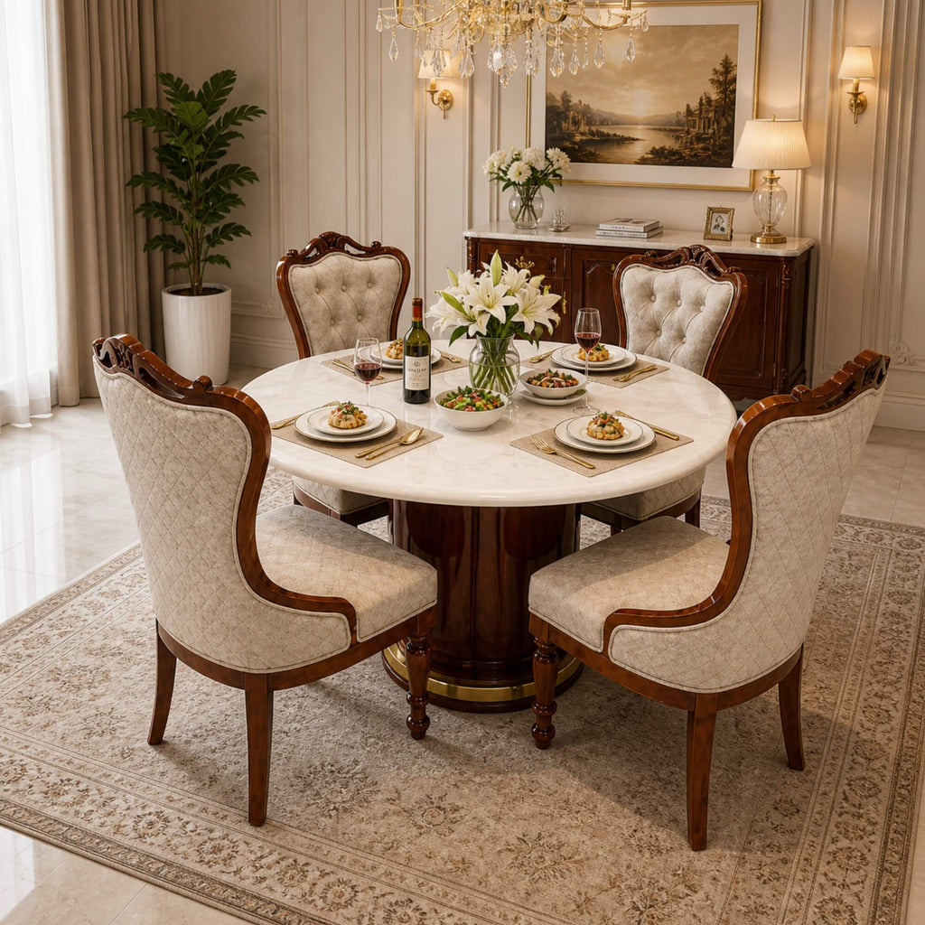 Drum Marble Elegance 4+1 Seater – Sculpted for Sophisticated Living