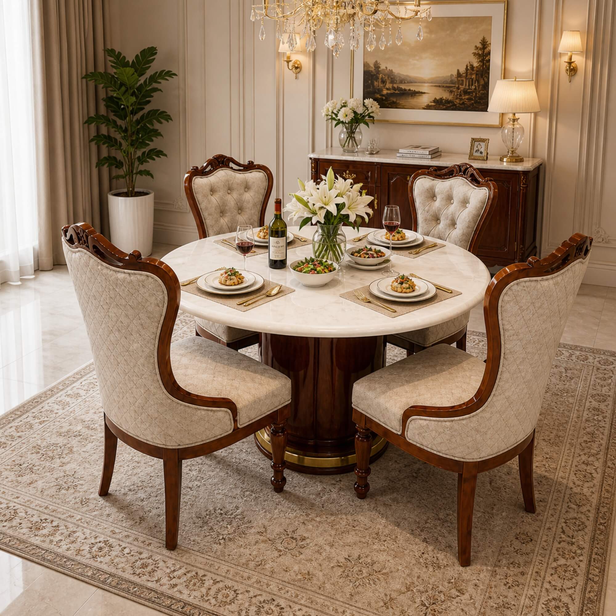 Drum Marble Elegance 4+1 Seater – Sculpted for Sophisticated Living