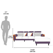 Zikara Modern Grey L Shape Sofa with Adjustable Headrest