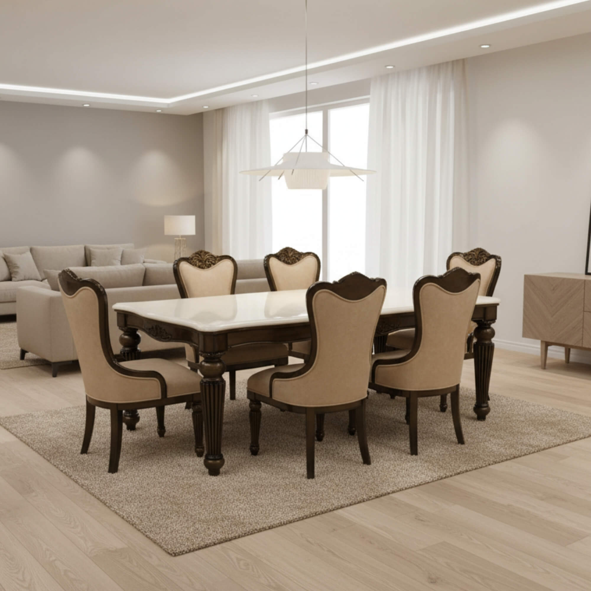 Comber Marble 6+1 Seater Dining Table Metallic – Timeless Craftsmanship with Metallic Accents