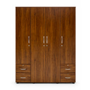 Wooden wardrobe with four doors and two drawers on a white background