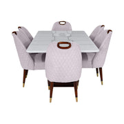 Marble 6-Seater Dining Table Set with Urban Chairs  Solid Wood & Marble
