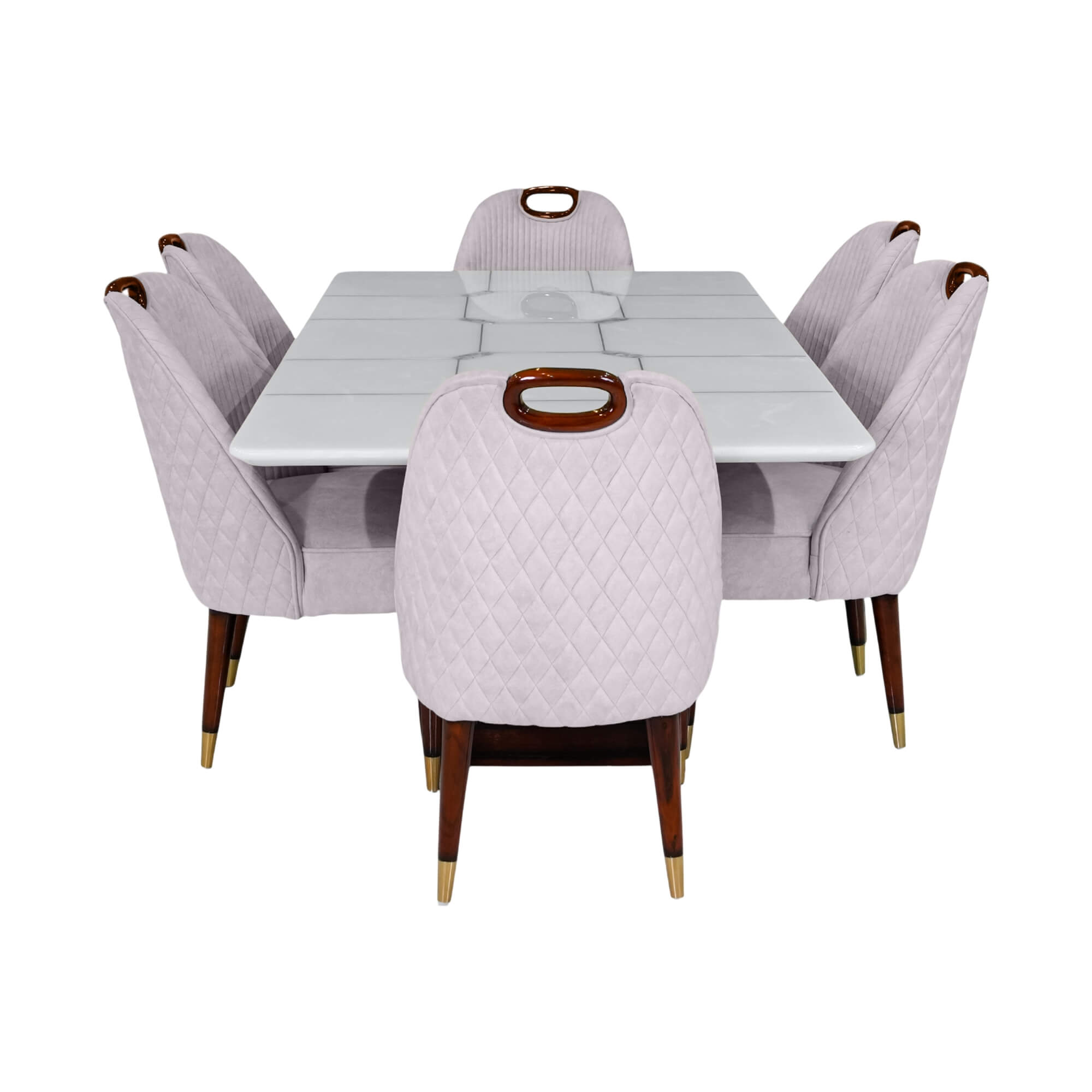 Marble 6-Seater Dining Table Set with Urban Chairs  Solid Wood & Marble