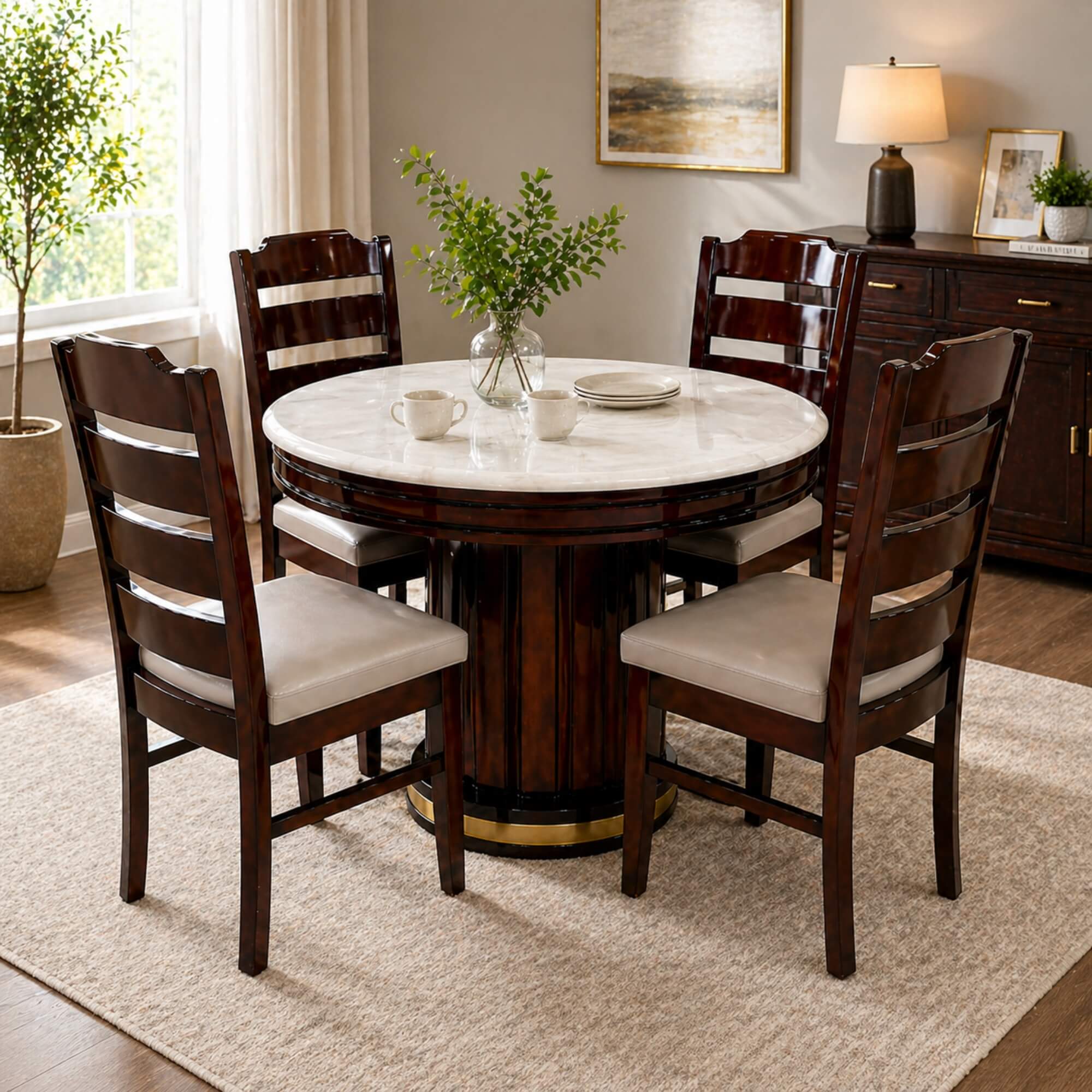 Averi Marble 4+1 Seater Round Dining Table – Timeless Sophistication with Modern Marble Charm
