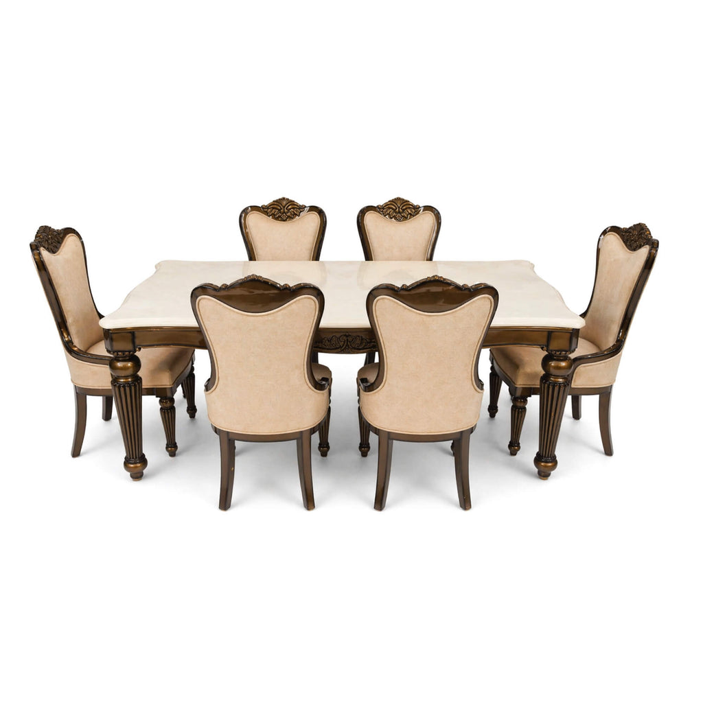 Comber Marble 6+1 Seater Dining Table Metallic – Timeless Craftsmanship with Metallic Accents