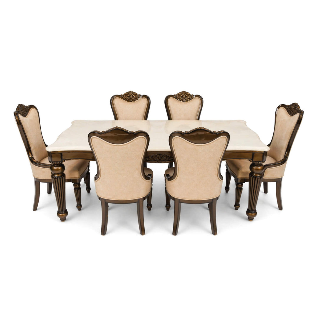 Comber Marble 6+1 Seater Dining Table Metallic – Timeless Craftsmanship with Metallic Accents
