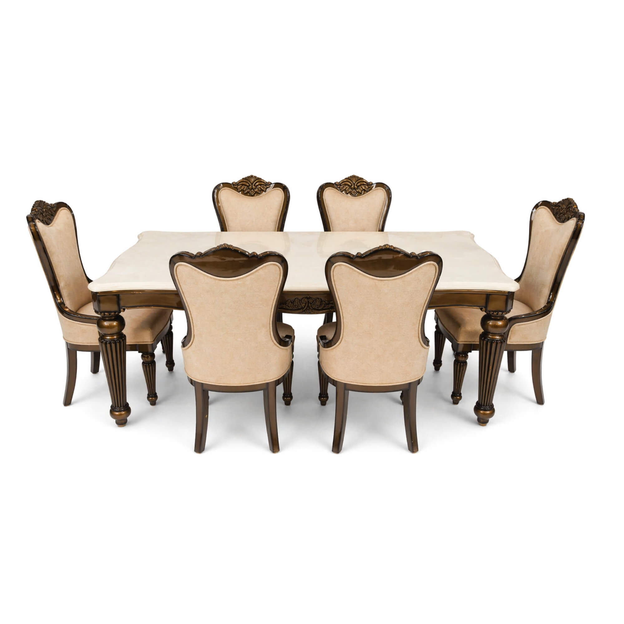 Comber Marble 6+1 Seater Dining Table Metallic – Timeless Craftsmanship with Metallic Accents