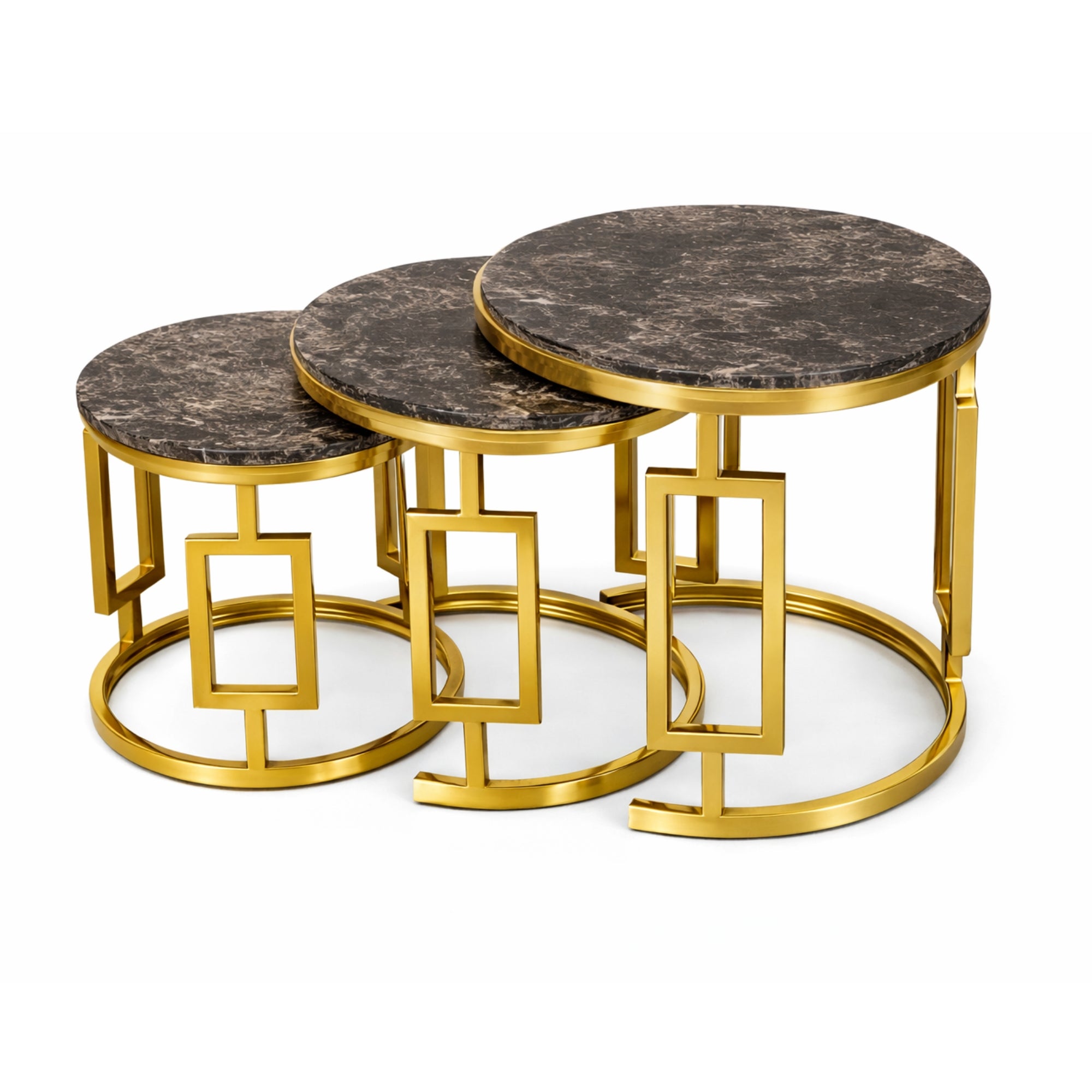 Optimus Nest of Table Set of 3  Marble & SS Chrome Nesting Coffee Tables