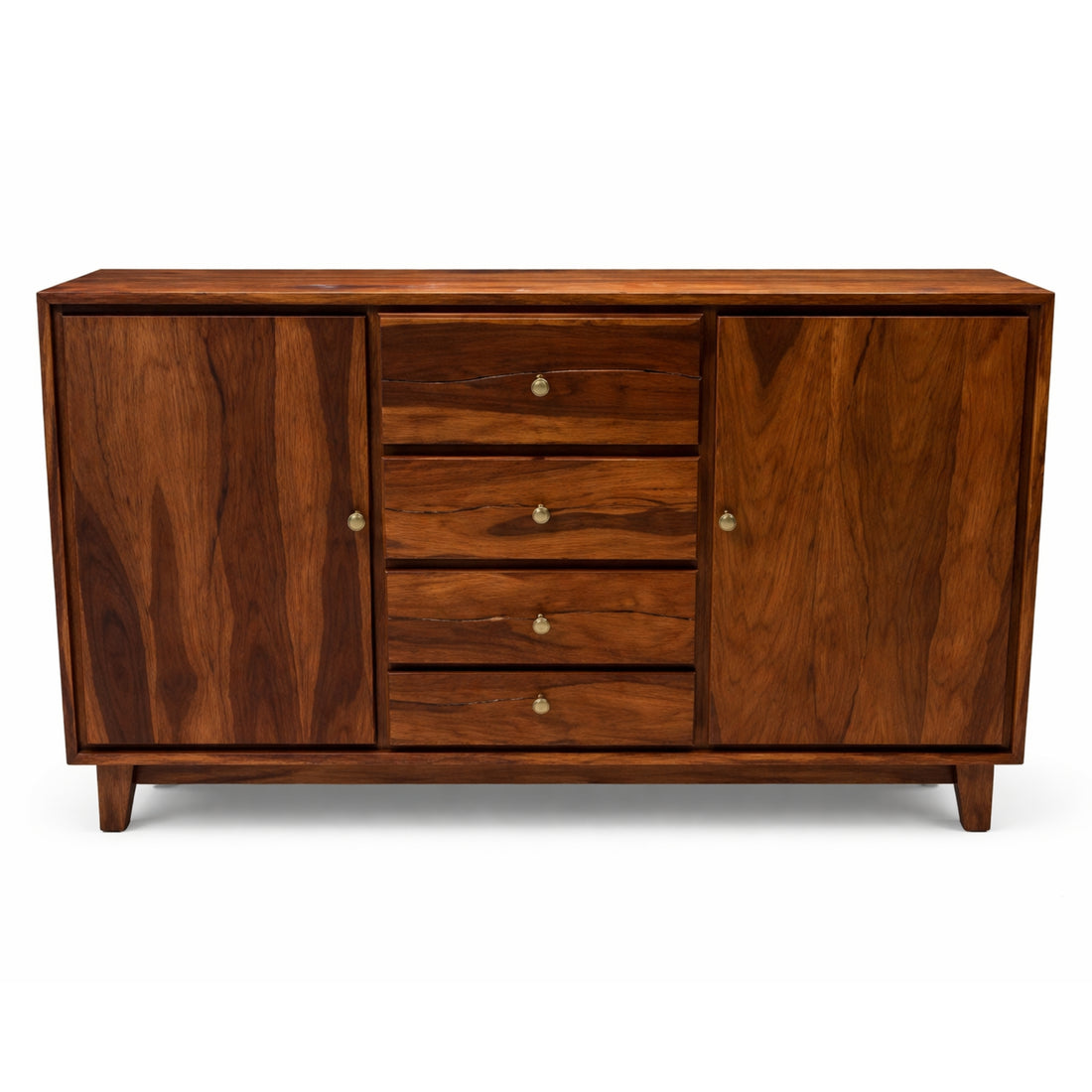 Wooden sideboard with drawers and doors on a white background