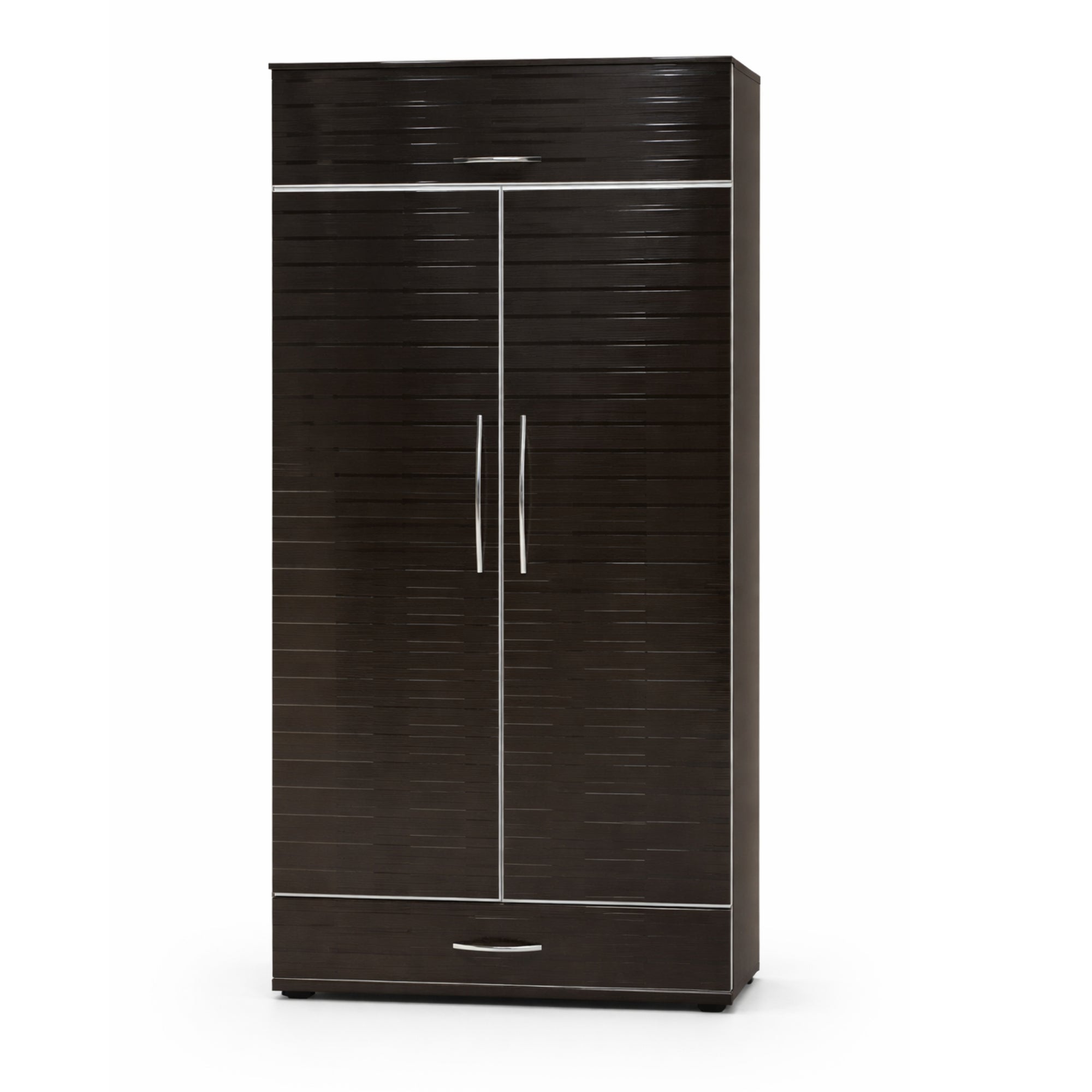 Ren 2 Door Wardrobe- Glossy Walnut Finish with Smart, Space-Saving Storage