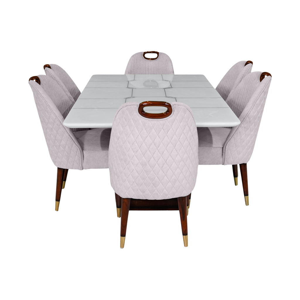 Marble 6-Seater Dining Table Set with Urban Chairs – Solid Wood & Marble