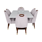 Marble 6-Seater Dining Table Set with Urban Chairs – Solid Wood & Marble
