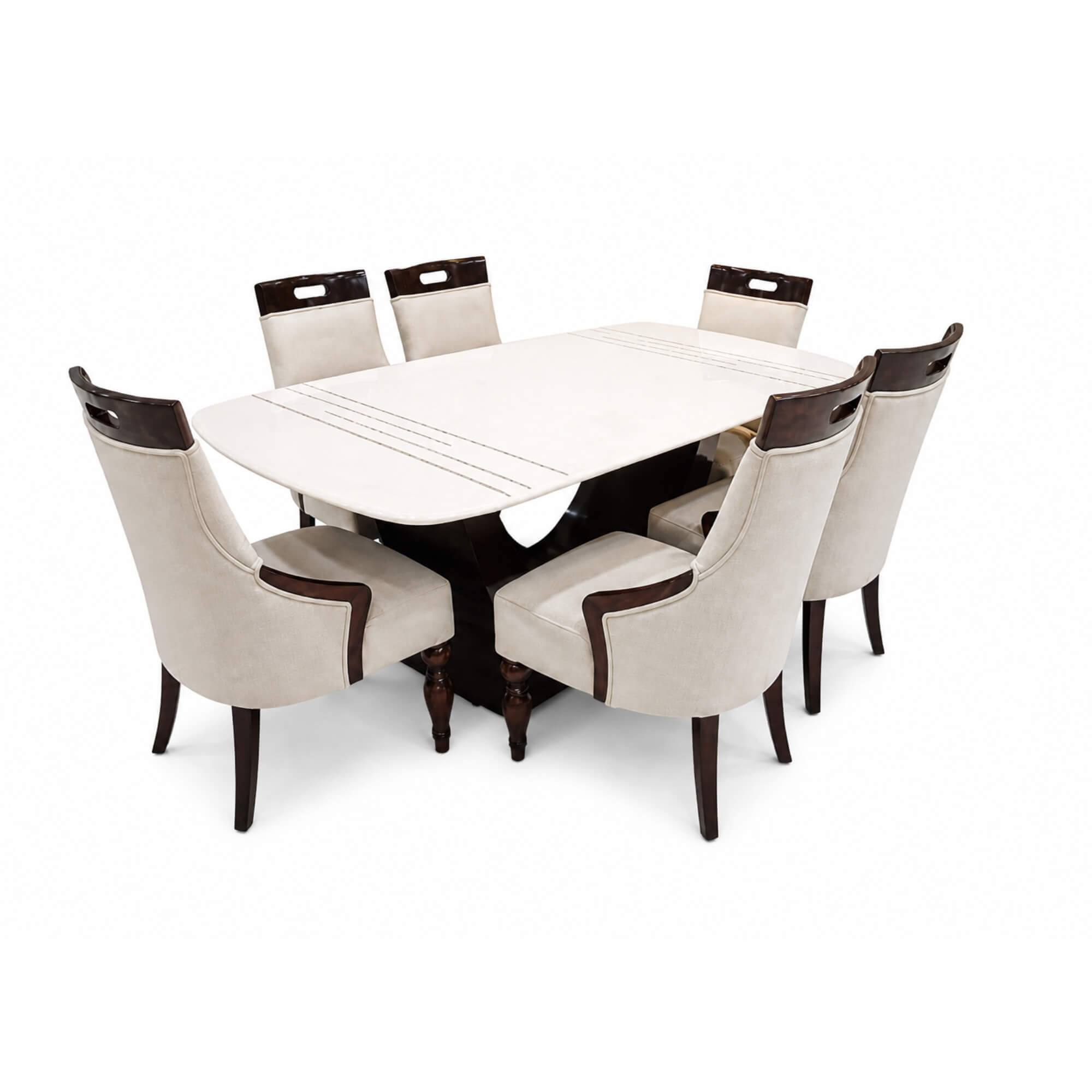 Conch Marble 6+1 Seater Dining Table – Sculptural Grace with Timeless Marble Elegance