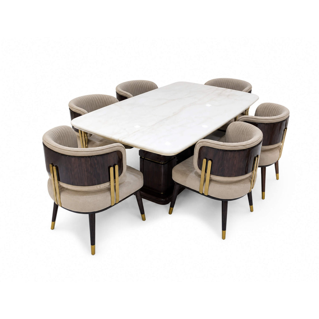 Spike Marble Table 6+1 Seater – Bold Geometry with Luxe Marble Appeal