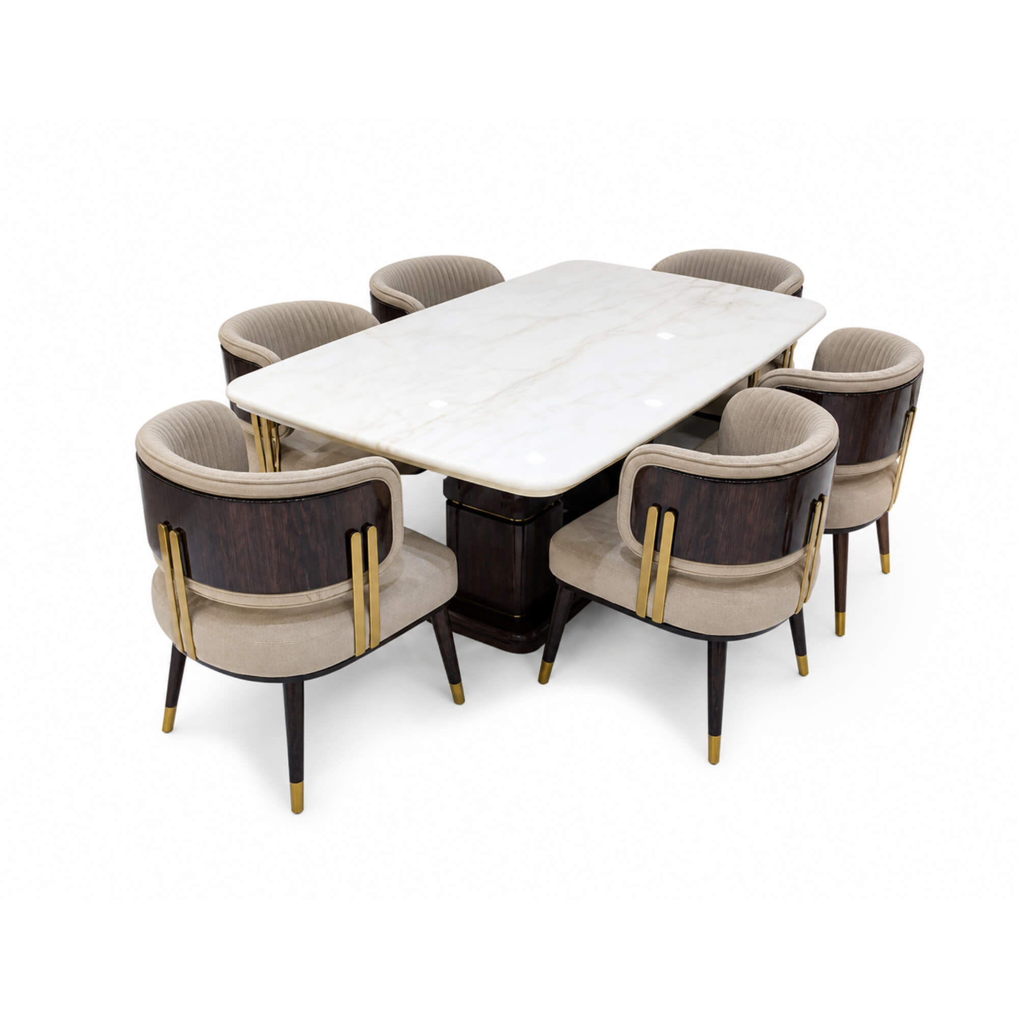 Spike Marble Table 6+1 Seater – Bold Geometry with Luxe Marble Appeal