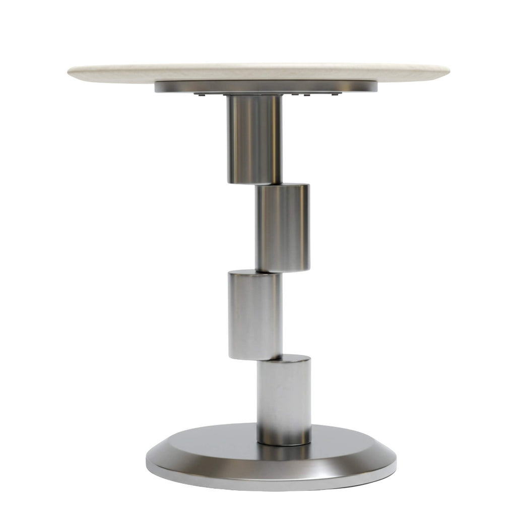 230# End Table  Round Marble-Finish Side Table with Modern Metal Base