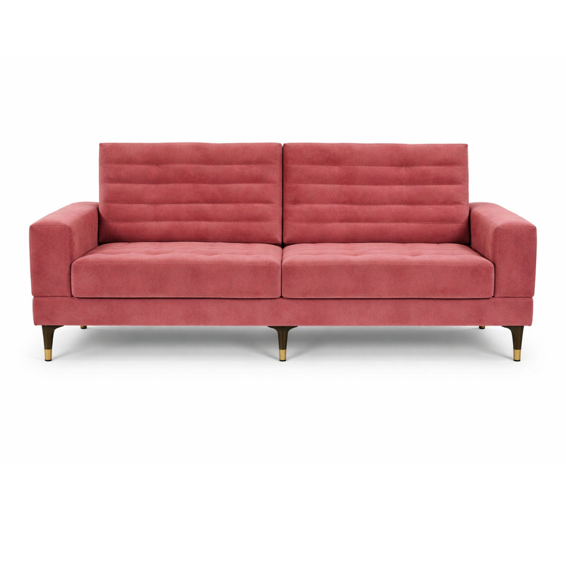 Pink sofa with gold legs on a white background