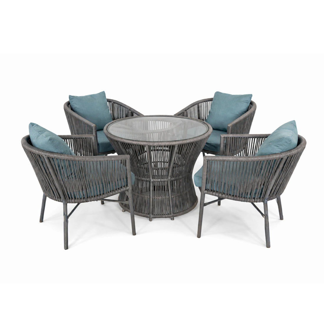 Milano Garden Furniture Set - 4 Chairs with Round Glass Top Table