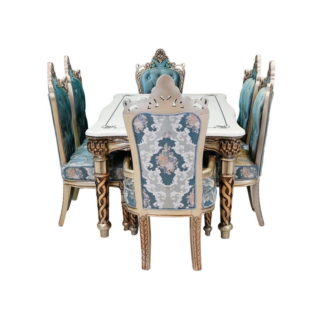 Sapphire 6-Seater Marble Dining Set  A Statement of Royal Elegance