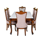 Ellipse Marble 6-Seater Dining Table Set  Solid Wood Table with Upholstered Chairs