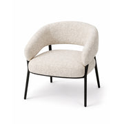 Modern chair with curved design and black legs on a white background