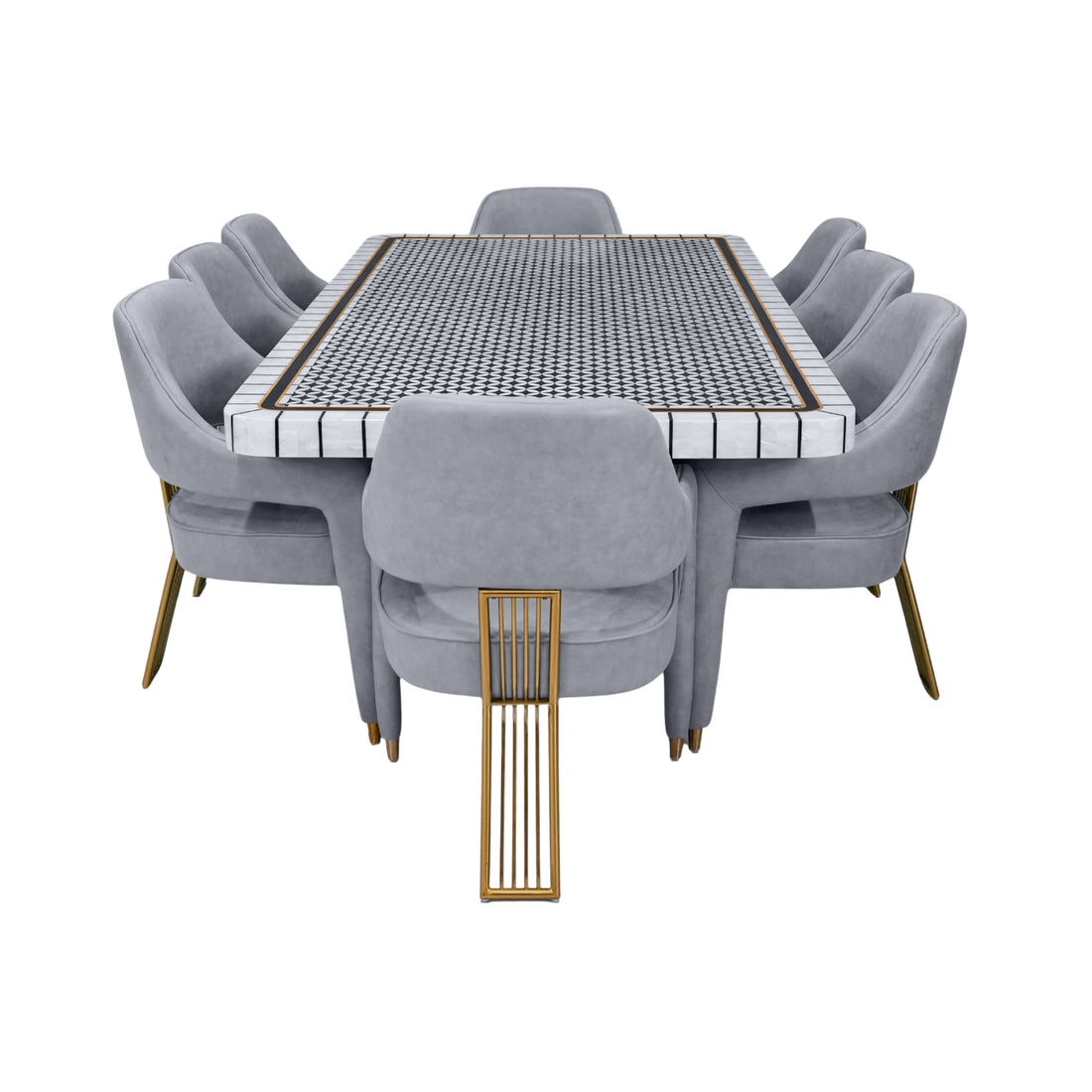 Epoxy 8-Seater Marble Dining Table Set  Premium SS Base Dining Furniture