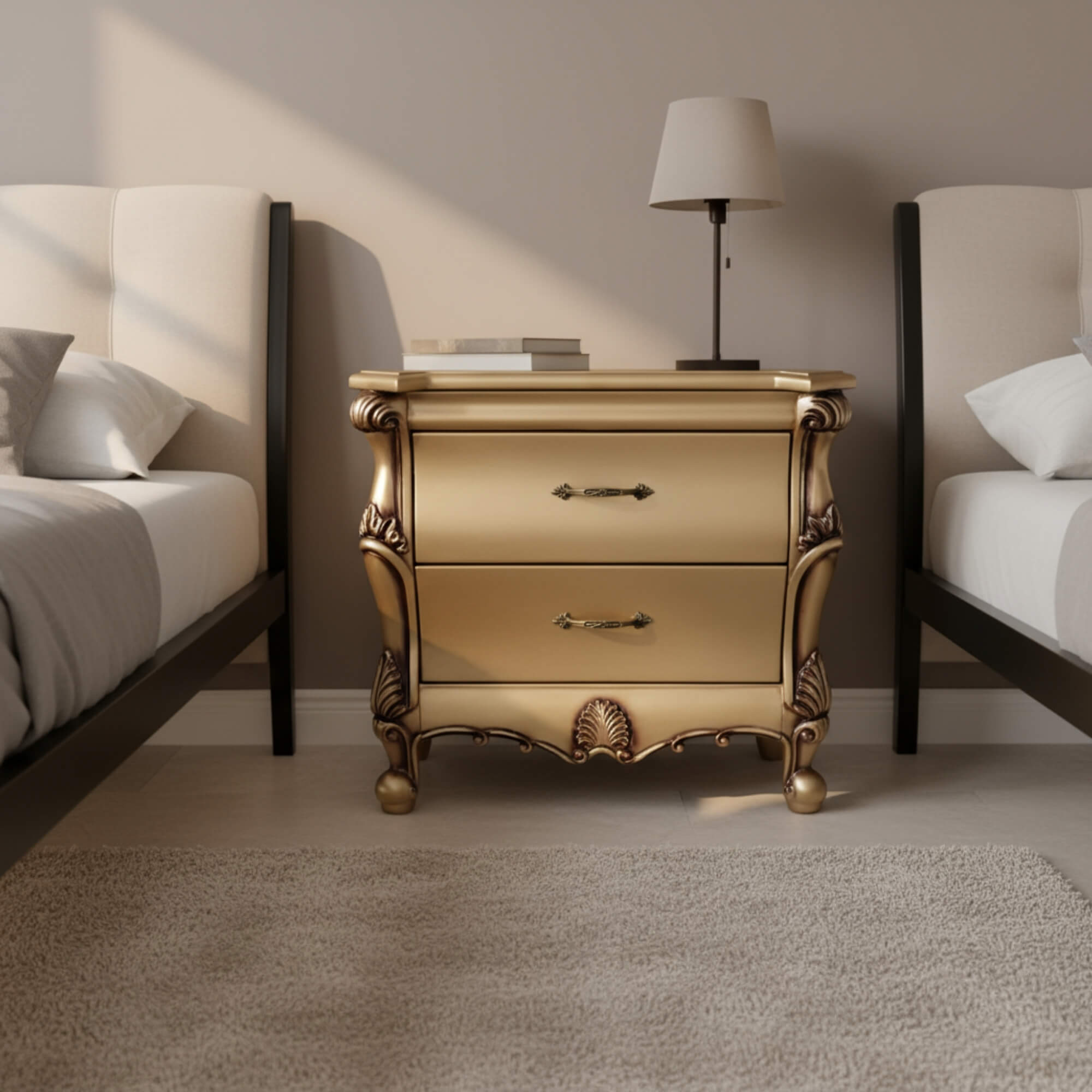 Harmony Night Stand- Elegant Curves with Luxe Gold Finish