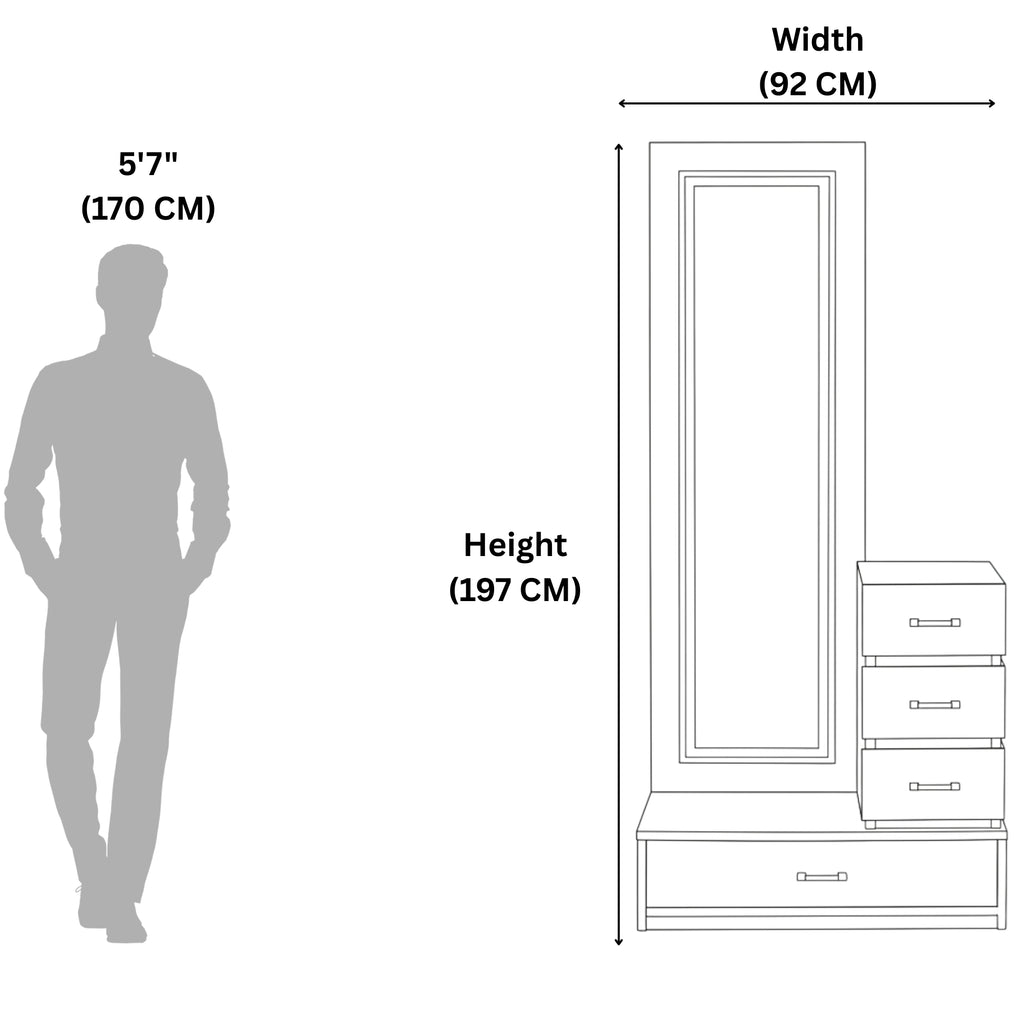Vision Glossy White Dressing Table – Full-Length Vanity with Drawers & Shelves