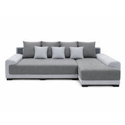 Gray sectional sofa with cushions on a white background