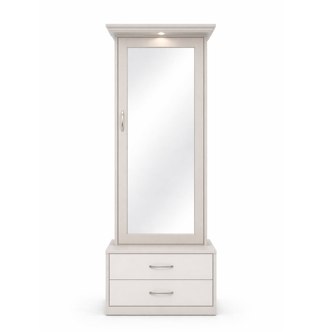 White wardrobe with mirror and drawers on a white background