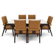 Pixel Dining Table Marble 6+1 Seater- Pixel Wooden Base Dining Set