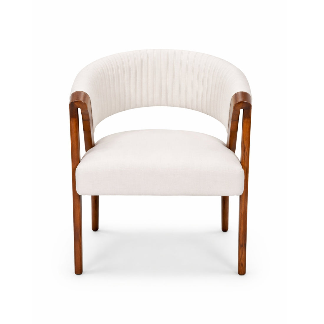 Chair with white cushioned seat and backrest on a white background