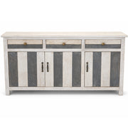 Wooden sideboard with striped design on a white background