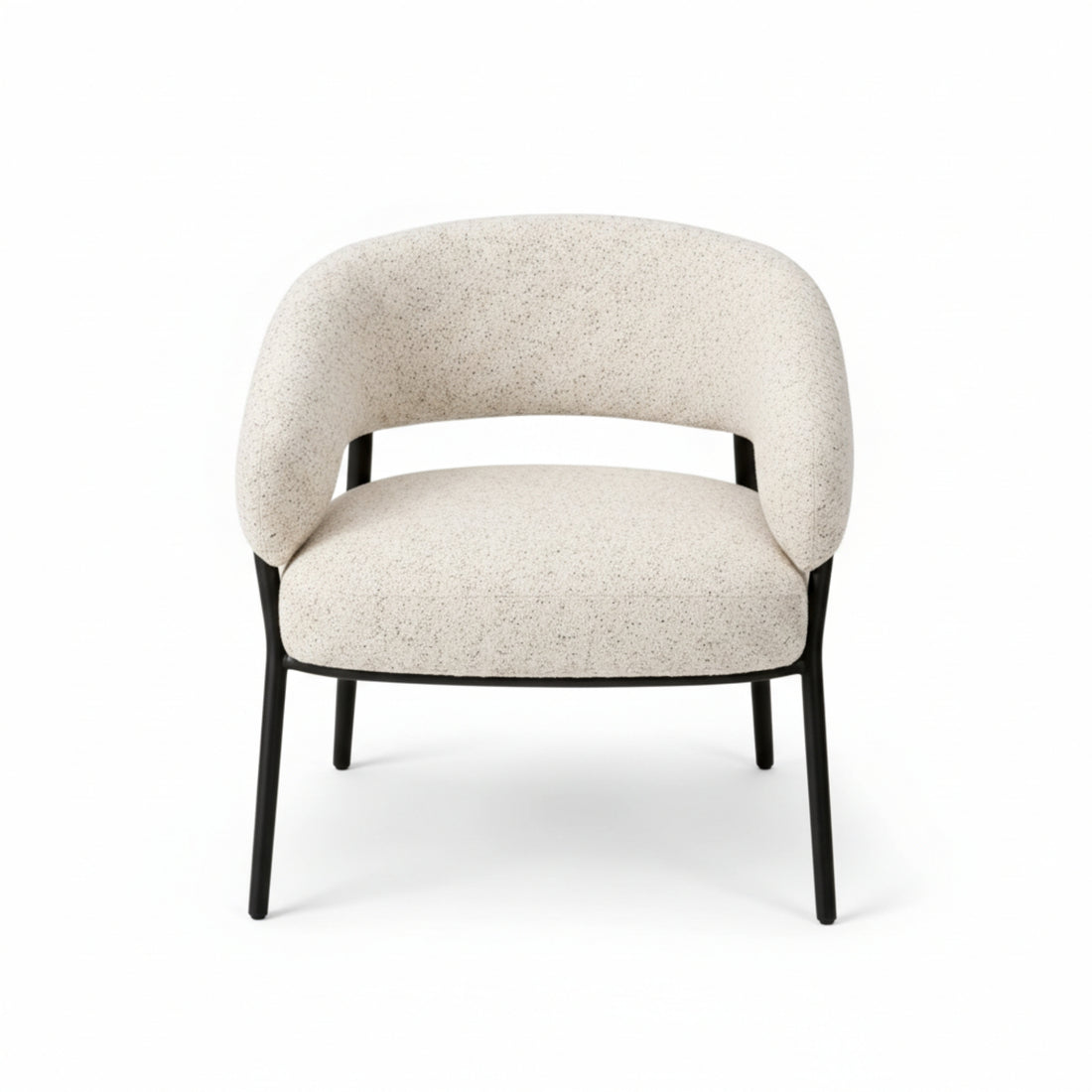Beige armchair with black legs on a white background