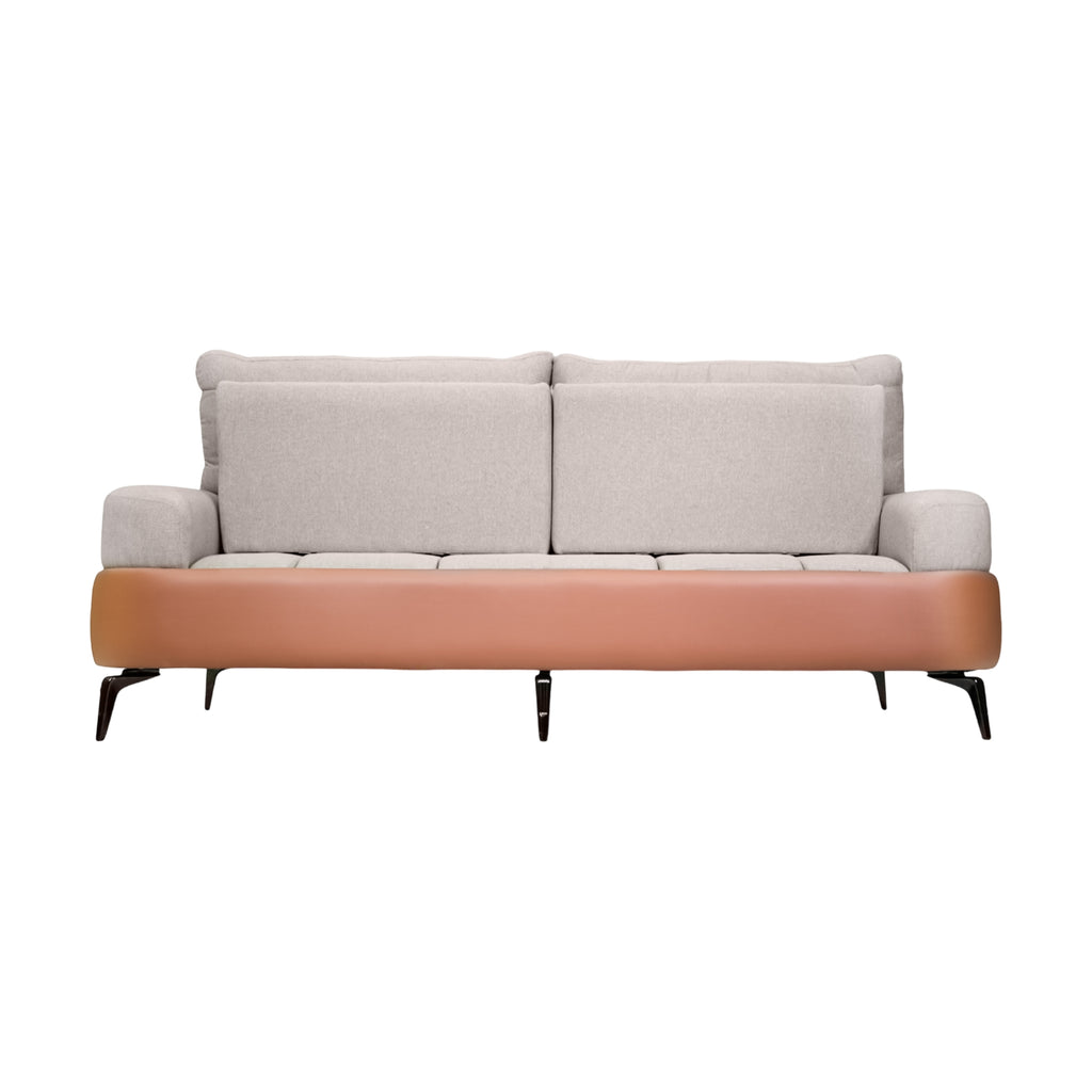 Compass Grey & Tan 3-Seater Fabric Sofa - Adjustable Backrest for Flexible Co