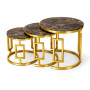 Optimus Nest of Table Set of 3  Marble & SS Chrome Nesting Coffee Tables