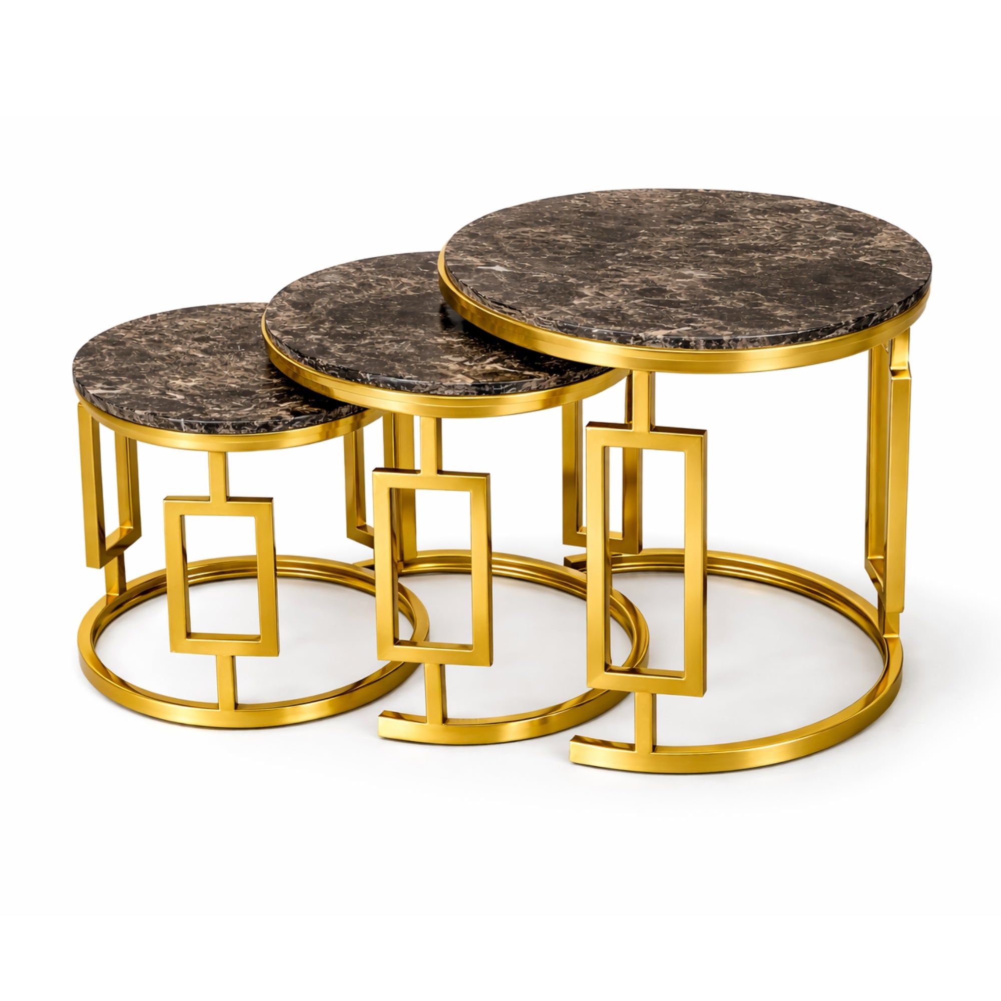 Optimus Nest of Table Set of 3  Marble & SS Chrome Nesting Coffee Tables