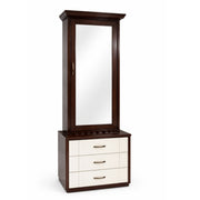 Wooden cabinet with mirror and drawers on a white background