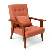 Orange armchair with wooden frame on a white background
