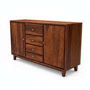 Wooden sideboard with drawers and doors on a white background