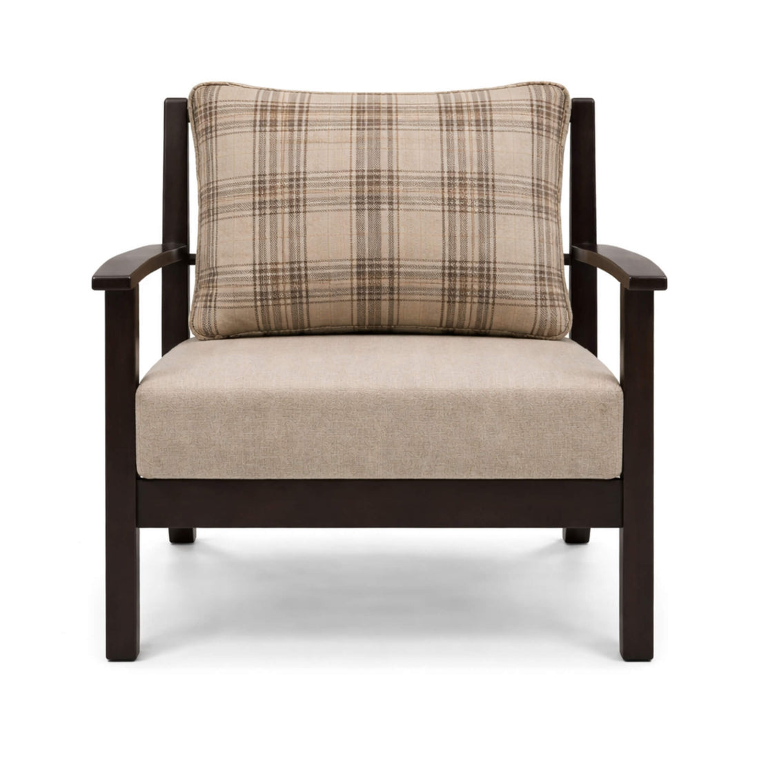 Chair with plaid cushion on a white background
