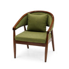 Green armchair with wooden frame on a white background