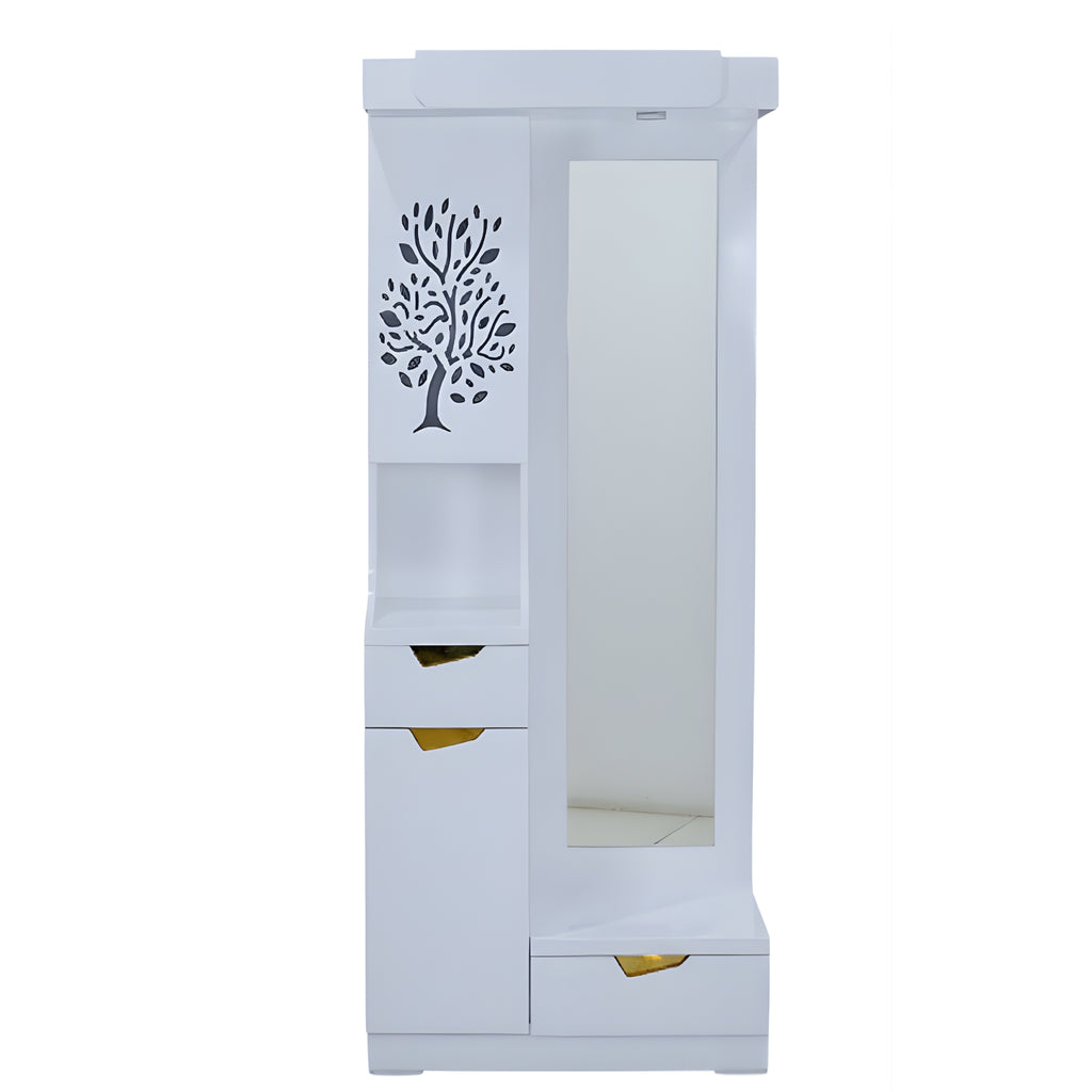 Floral Dressing Table  Glossy White Dressing Unit with Mirror & Storage